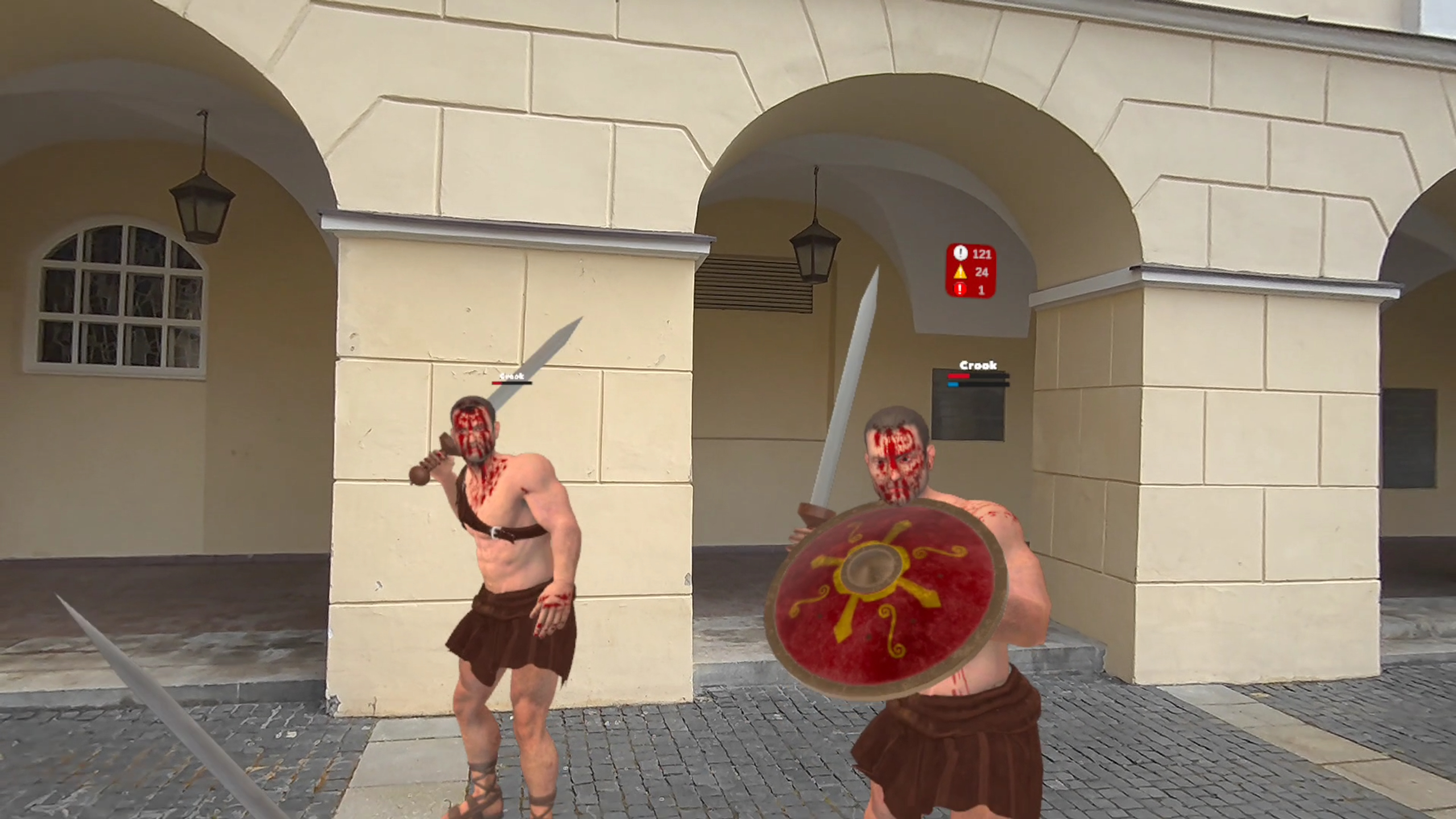 Gladiator Battle VR gameplay screenshot - roguelike upgrade screen showing power-up choices between waves in Meta Quest 3 gladiator game